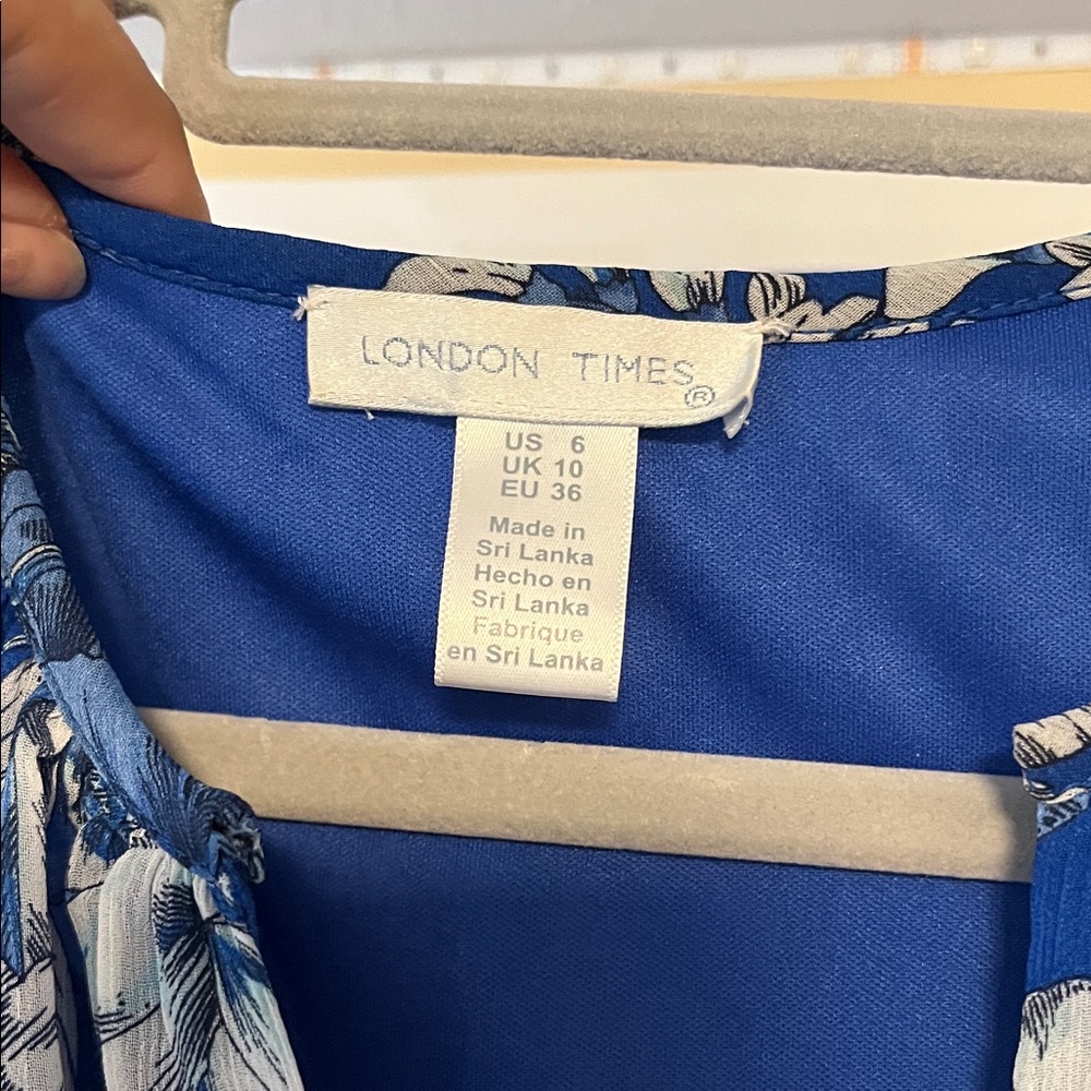 London Times Blue Floral High Low Dress - Picture 2 of 7